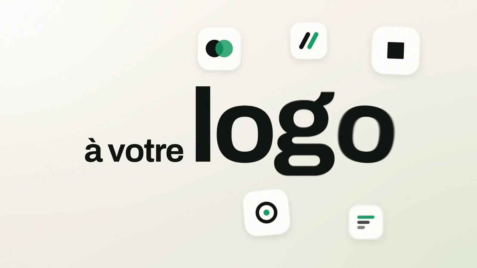 Les mots « à votre logo » entourés de quatre pastilles de logo